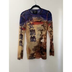 RARE JEAN PAUL GAULTIER MAILLE LONG SLEEVE MESH TOP MED JAPANESE GEISHA ASIAN